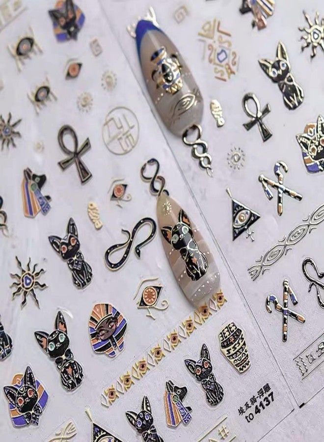 Dedyel Cute Cat Nail Stickers 5D Embossed Cute Cartoon Nail Sticker Decals Gold Silver Black White with Cat Design Sticker for Women Mens Girls Kids Manicure Decoration - Image 3