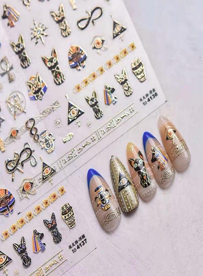 Dedyel Cute Cat Nail Stickers 5D Embossed Cute Cartoon Nail Sticker Decals Gold Silver Black White with Cat Design Sticker for Women Mens Girls Kids Manicure Decoration - Image 1