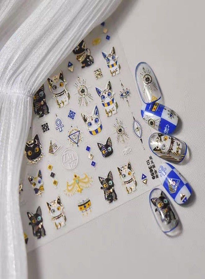 Dedyel Cute Cat Nail Stickers 5D Embossed Cute Cartoon Nail Sticker Decals Gold Silver Black White with Cat Design Sticker for Women Mens Girls Kids Manicure Decoration - Image 4