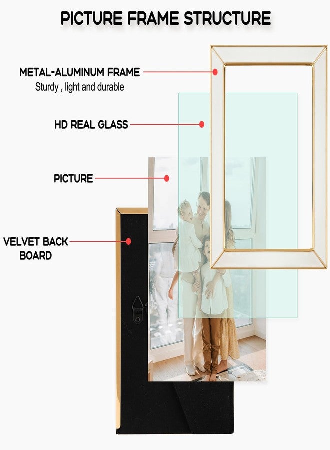 Frametory إطار صور من المينا من Frametory - إطار صور أبيض مطلي بالمينا بحواف معدنية ذهبية مقاس 4×6 بوصة مع حامل وظهر مخملي للعرض على سطح الطاولة، أو رف الكتب، أو كديكور حائط مقاس 4×6 بوصة، طقم من قطعتين - Image 4