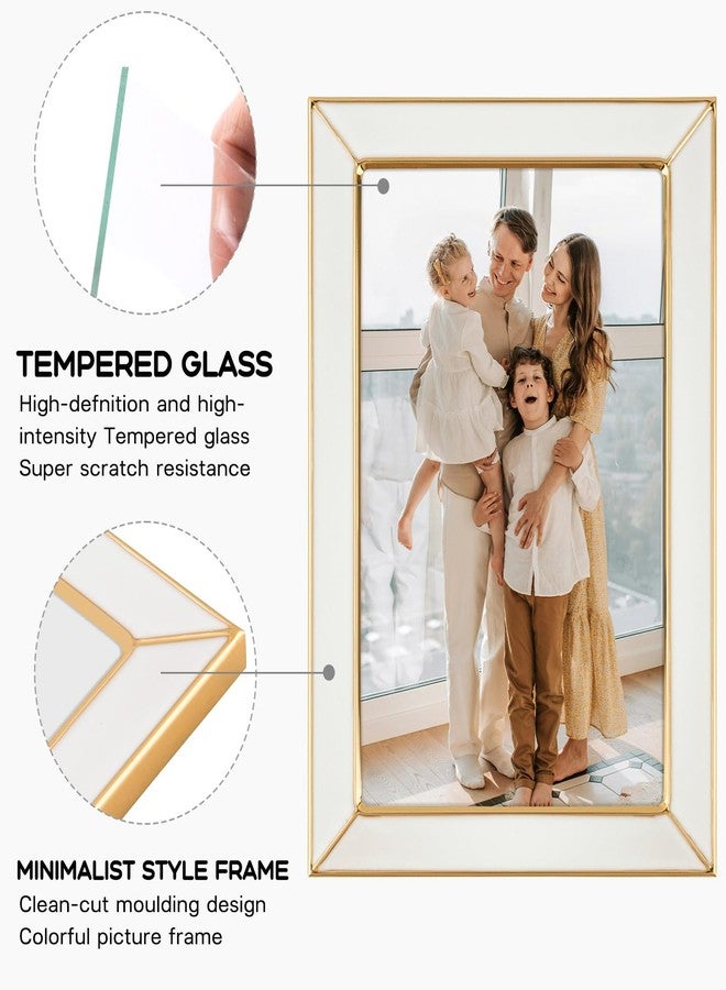 Frametory إطار صور من المينا من Frametory - إطار صور أبيض مطلي بالمينا بحواف معدنية ذهبية مقاس 4×6 بوصة مع حامل وظهر مخملي للعرض على سطح الطاولة، أو رف الكتب، أو كديكور حائط مقاس 4×6 بوصة، طقم من قطعتين - Image 3