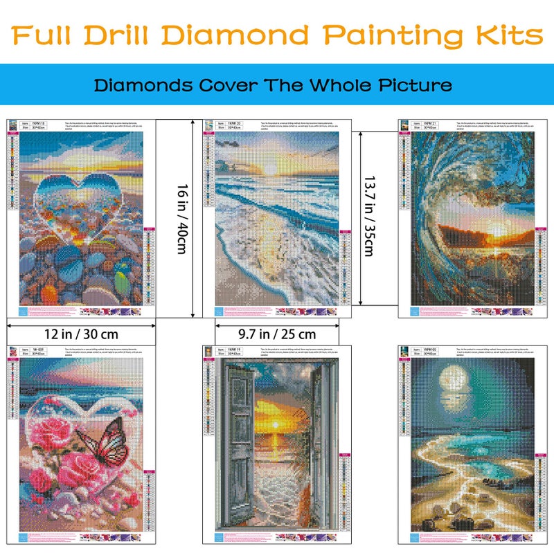KINPLUB 6 Pack Diamond Painting Kits for Adults, 5D Beach Diamond Art Kits for Beginners, DIY Full Drill Paint with Diamond Gem Art, Home Wall Decor 12 x 16 Inch - Image 3