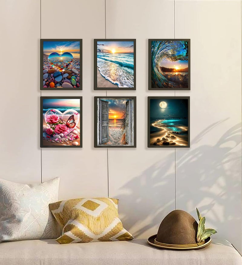 KINPLUB 6 Pack Diamond Painting Kits for Adults, 5D Beach Diamond Art Kits for Beginners, DIY Full Drill Paint with Diamond Gem Art, Home Wall Decor 12 x 16 Inch - Image 4