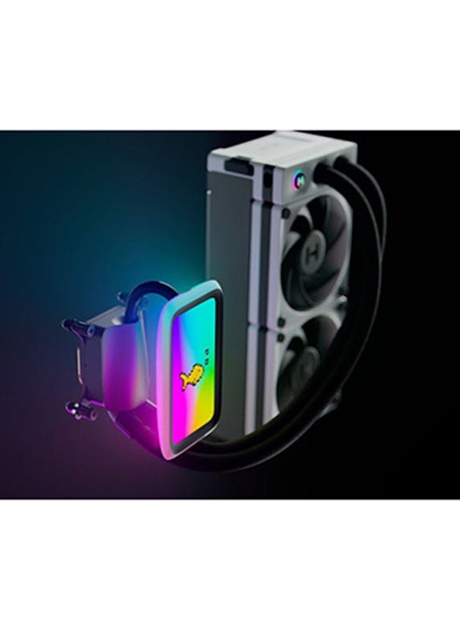 HYTE - THICC Q60 240mm Digital Processor Cooling, 5” Ultraslim IPS Display, 42-Pixel qRGB Array, Double-Hinged Floating Spout, Dual Harmonic Pumps, Ginormous Heat Exchanger, White | FAN-HYTE-Q60-BW - Image 1