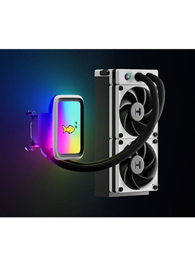 HYTE - THICC Q60 240mm Digital Processor Cooling, 5” Ultraslim IPS Display, 42-Pixel qRGB Array, Double-Hinged Floating Spout, Dual Harmonic Pumps, Ginormous Heat Exchanger, White | FAN-HYTE-Q60-BW - Image 1