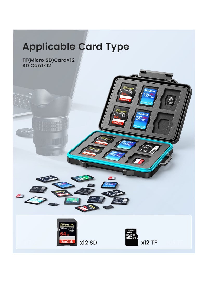 24 Slots SD Card Case Holder, Memory Card Case Water-Resistant Anti-Shock Memory Card Case for SD/Micro SD SDXC SDHC TF Card Carrying Storage Organizer Protector Cover with Labels&Carabiner - Image 2