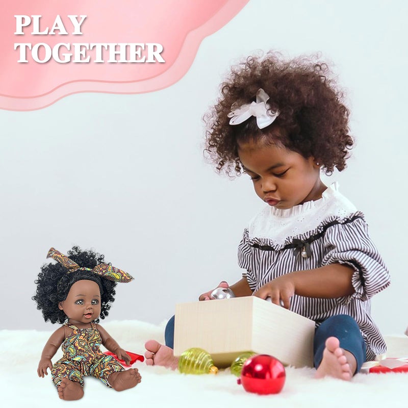 Nice2you Black Baby Doll, 10 inch American African Girl Doll with Dress, Realistic Reborn for Kids Aged 2 3 4 5 6, Silicone Small Toy Curly Hair Birthday Gift, Brown, BD-1 - Image 5