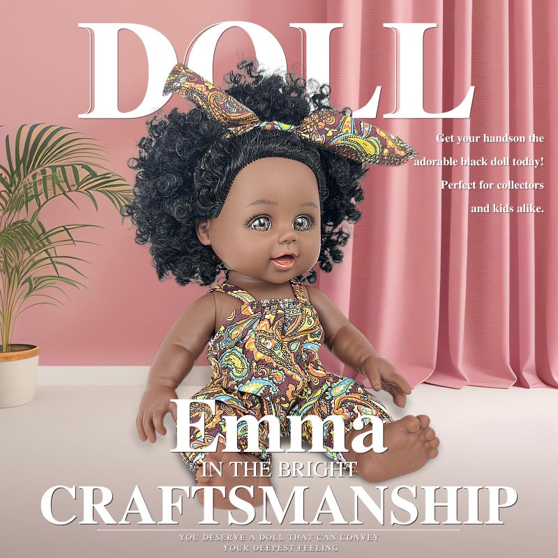 Nice2you Black Baby Doll, 10 inch American African Girl Doll with Dress, Realistic Reborn for Kids Aged 2 3 4 5 6, Silicone Small Toy Curly Hair Birthday Gift, Brown, BD-1 - Image 2