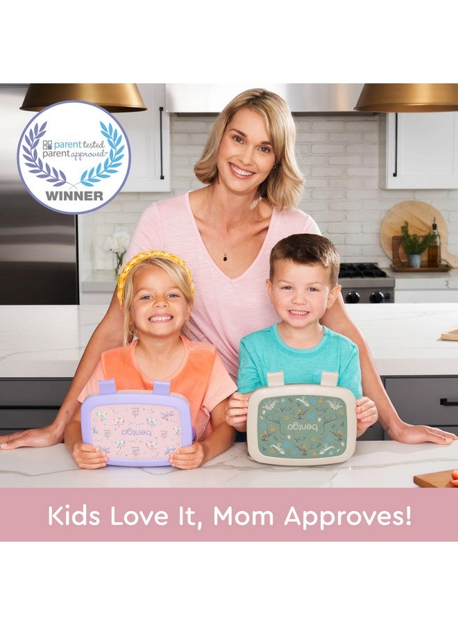 بنتجو صندوق غداء للأطفال بتصميم بينتو، مقاوم للتسرب، بخمسة أقسام، بتصميم مطبوعات للأطفال - أحجام مثالية للحصص من عمر 3 إلى 7 سنوات، متين، مقاوم للسقوط، آمن للاستخدام في غسالة الأطباق، ومصنوع من مواد خالية من مادة BPA (يونيكورن دائري) - Image 2