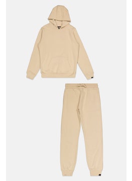 Ellesse Kids Boy 2 Pieces Brand Logo Hoodie And Jogger Pants Set, Beige  - Image 1