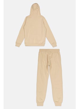 Ellesse Kids Boy 2 Pieces Brand Logo Hoodie And Jogger Pants Set, Beige  - Image 2