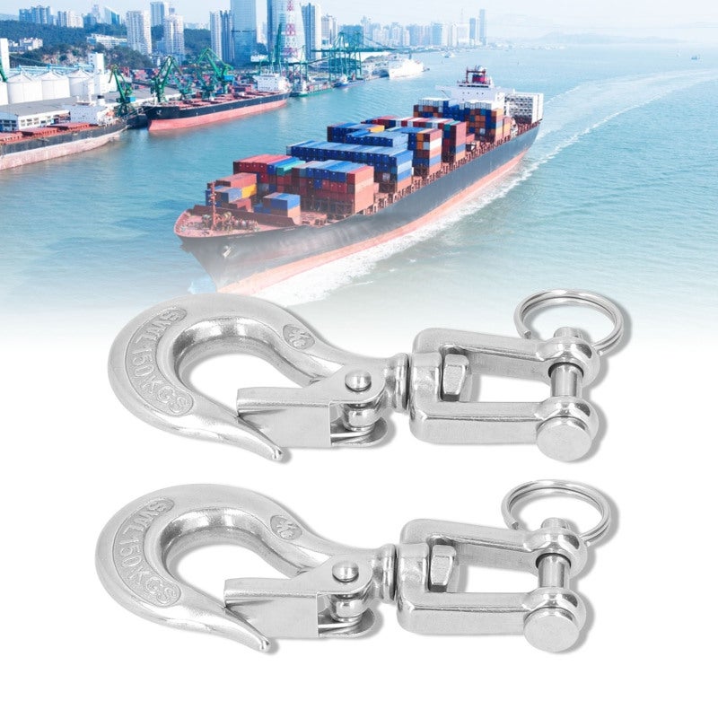 Lifting Clevis Chain Hook: 304 Stainless Steel Highly Polished Sturdy Durable - 360 Degree Rotation Removable Safety Latch Rigging Accessory for Construction Cranes Port Railway Loading Unloading Fore - Image 2