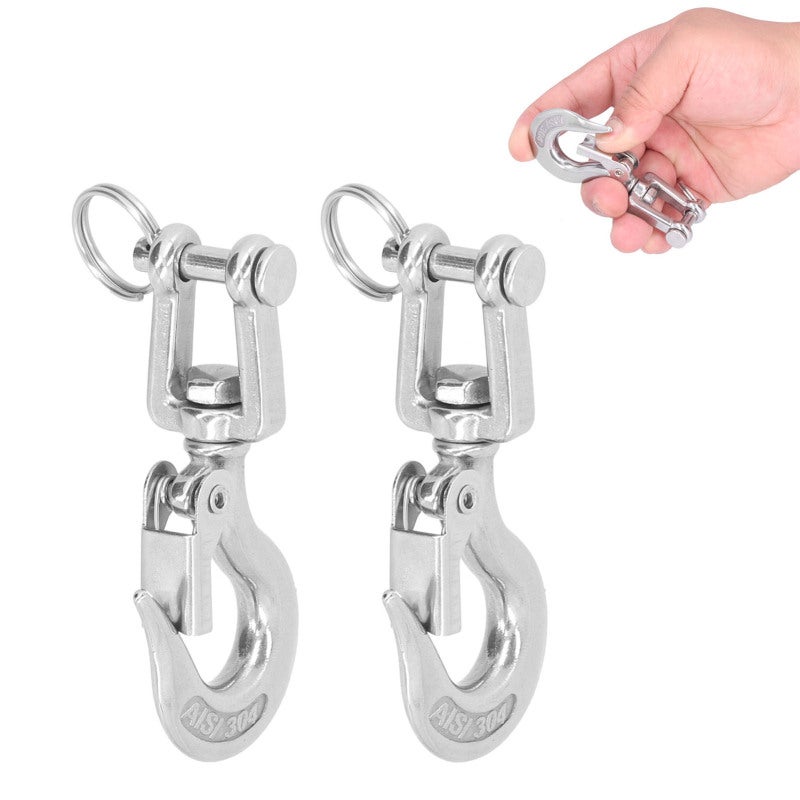 Lifting Clevis Chain Hook: 304 Stainless Steel Highly Polished Sturdy Durable - 360 Degree Rotation Removable Safety Latch Rigging Accessory for Construction Cranes Port Railway Loading Unloading Fore - Image 4