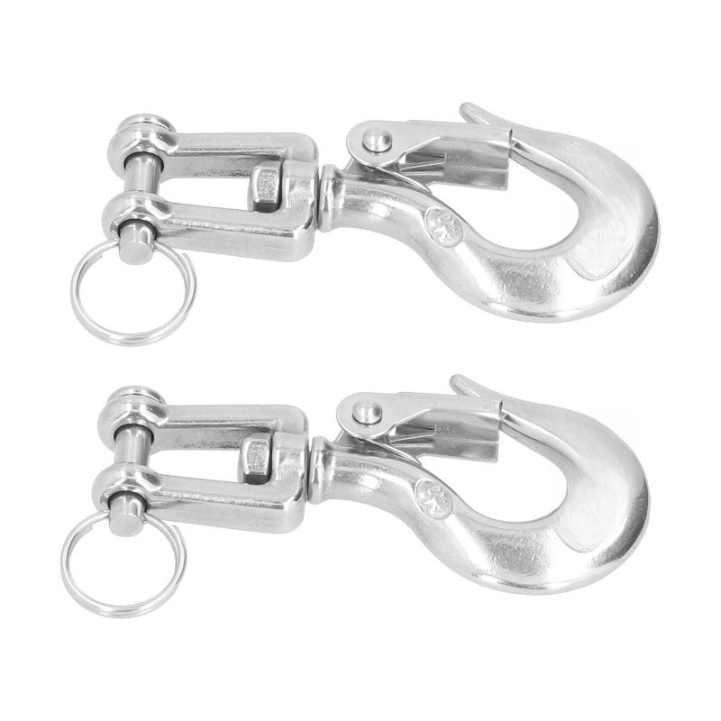 Lifting Clevis Chain Hook: 304 Stainless Steel Highly Polished Sturdy Durable - 360 Degree Rotation Removable Safety Latch Rigging Accessory for Construction Cranes Port Railway Loading Unloading Fore - Image 1
