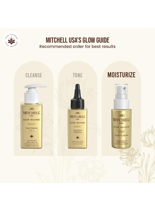 MITCHELL USA Clear Balance Saargol Youth Fix Serum - For Hydrating, Conditioning, Tightening, and Brightening of Skin | Lightweight Anti-Aging Formula Infused with Saffron, Barley Extracts, and Cucumber Extracts | For All Skin Types | Men and Women | 30 ml - Image 4