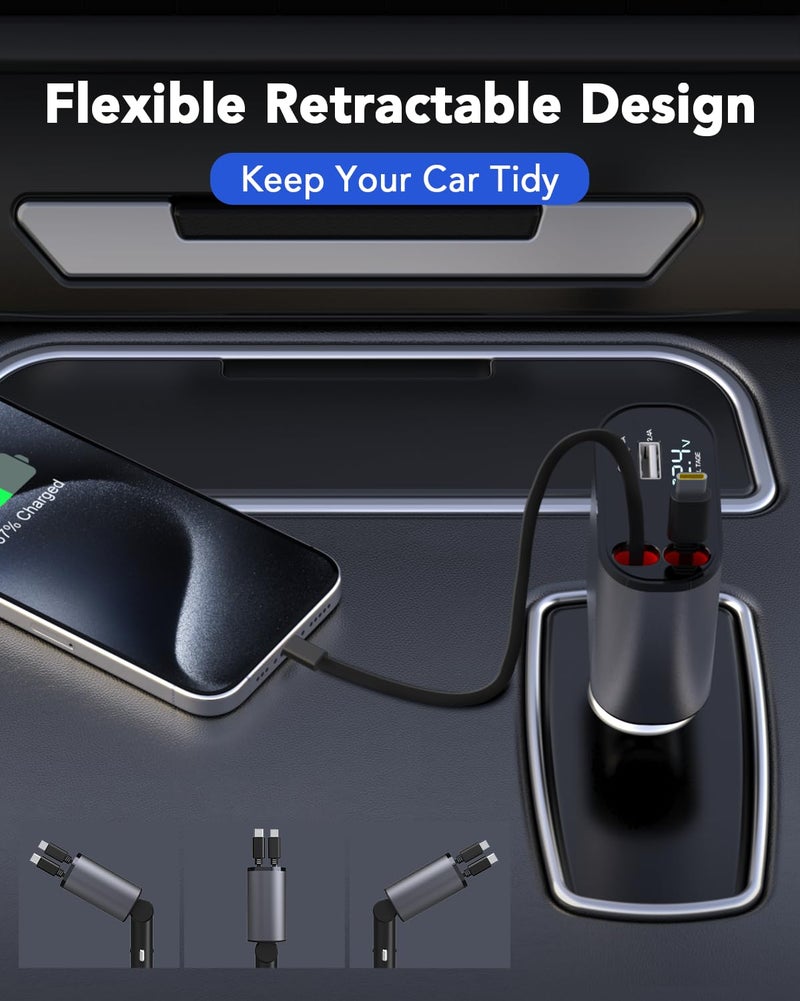 COCIVIVRE Car Quick Charger Car Retractable Cigarette Lighter 60W Plug Adapter USB Retractable Car Charger MultiPort for iPhone 15/14/13/12/Pro Max/Sumsang S23/S22/S21/Pixel 7/6 - Image 5