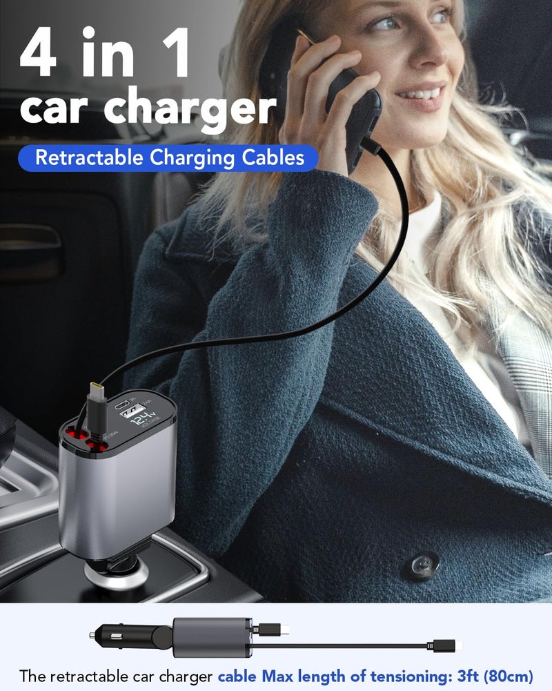 COCIVIVRE Car Quick Charger Car Retractable Cigarette Lighter 60W Plug Adapter USB Retractable Car Charger MultiPort for iPhone 15/14/13/12/Pro Max/Sumsang S23/S22/S21/Pixel 7/6 - Image 4