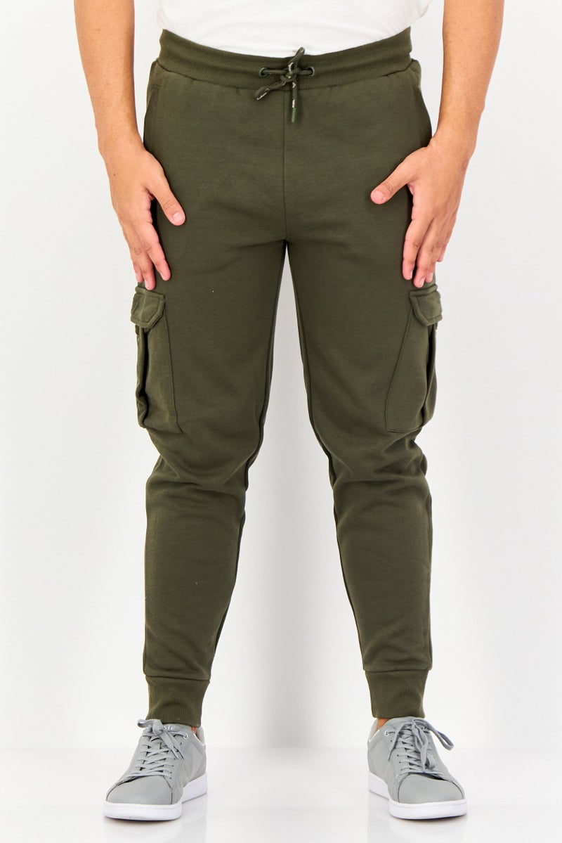 Threadbare Men Regular Fit Brand Logo Cargo Pants, Olive - Image 1