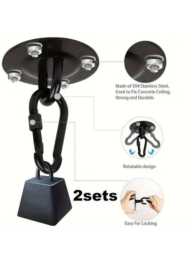 Black 2 Sets Heavy Duty Stainless Steel 360 Rotatable Ceiling Hooks for Hammocks Chairs Lights - Image 1