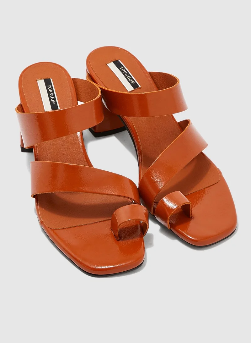 TOPSHOP Reya Vegan High Toe Loop Heel Sandal - Brown