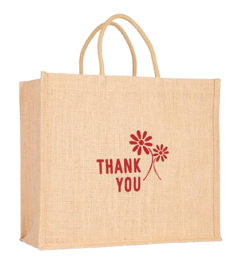 Soman Jute Ecofriendly Large(14x6x12inches) Return Gift Bags Thankyou printed Natural Pack of 10 Bags - Image 3
