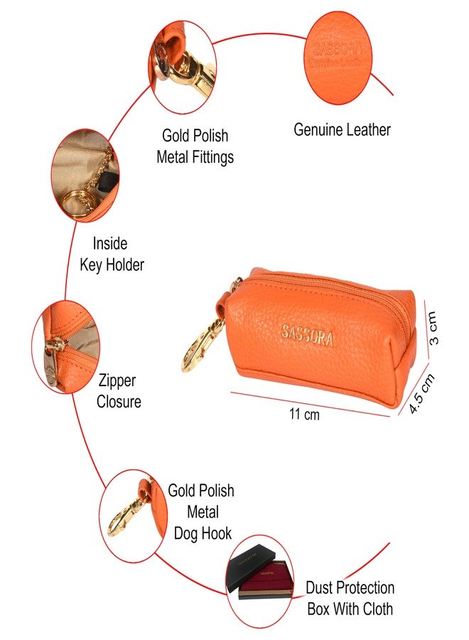 Sassora Premium Genuine Leather Key Pouch for Unisex (Orange) - Image 3