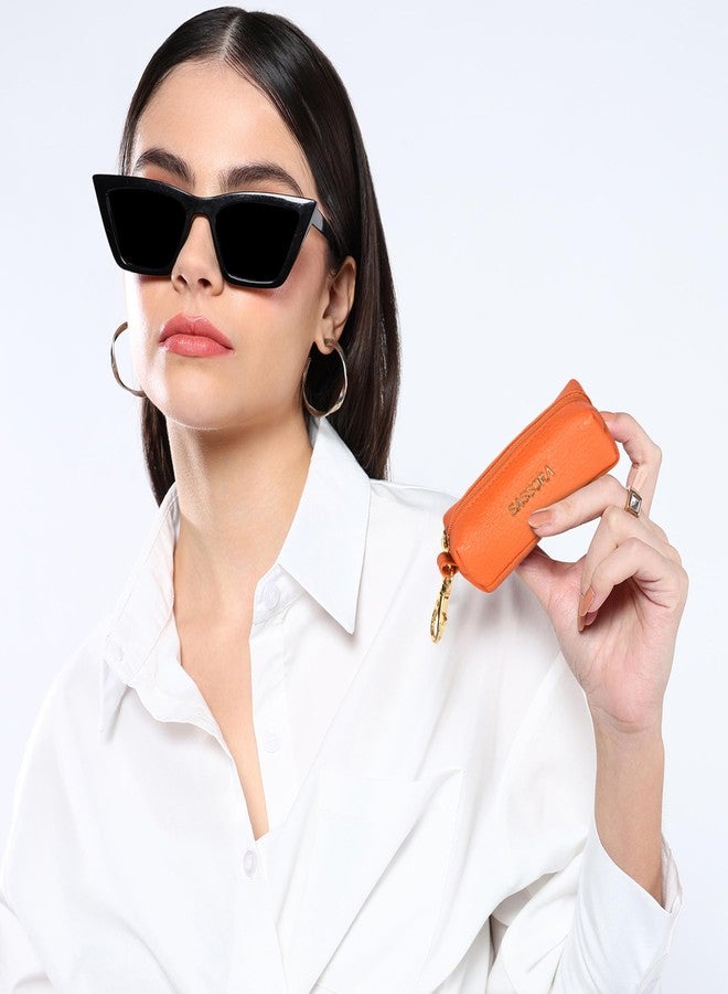 Sassora Premium Genuine Leather Key Pouch for Unisex (Orange) - Image 4
