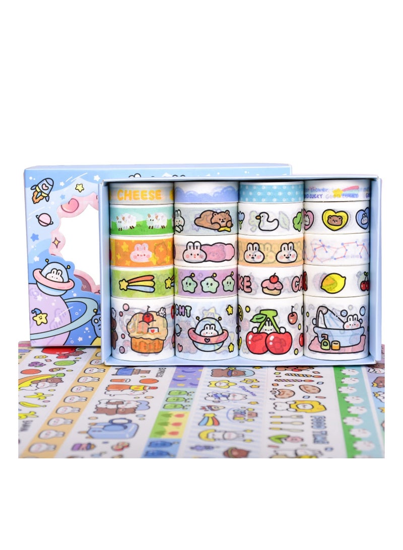 20 Rolls lovely Washi Tape Set Blue Wide Kawaii Cartoon Animals Aesthetic Decorative Masking Tape Sets for Scrapbook Journaling Kid's DIY Craft Scrapbooking Supplies - Image 1