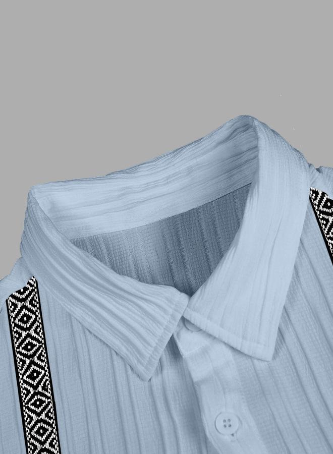 Take Two Men Light Blue Jacquard Detail Short Sleeve Button Front Shirt and Shorts Co-Ords - Image 5