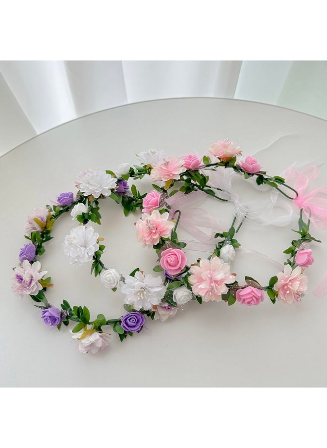Vividsun - Wedding Hair Wreath Floral Garland Crown Headpiece Adjustable Rose Flower Crown (3 Pcs) - Image 1