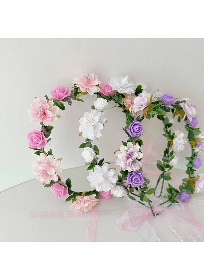 Vividsun - Wedding Hair Wreath Floral Garland Crown Headpiece Adjustable Rose Flower Crown (3 Pcs) - Image 1