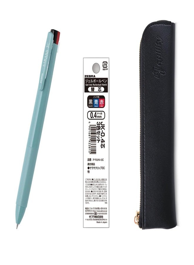 QULLITY ZEBRA SARASA Clip 3C Mist Blue 0.4mm Multicolor Pen & Refills (Black, Blue, Red), qullity original Black slim pen case - Image 1