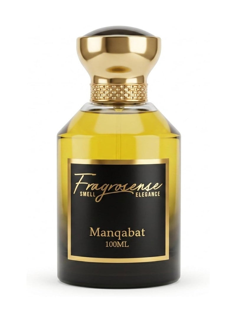 Manqabat Eau de Parfum 100ml - Oriental Woody Unisex Fragrance with Agarwood Bergamot Pink Pepper White Amber Leather Musk Notes for Daily and Evening Wear