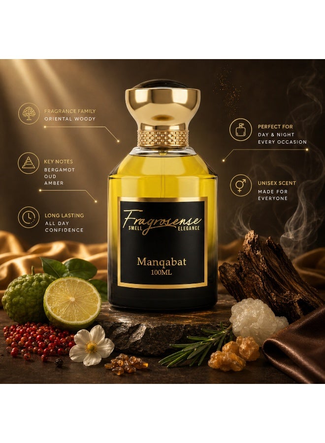 Fragrosense عطر منقبة 100 مل - عطر شرقي خشبي للجنسين مع ملاحظات من العود والبرغموت والفلفل الوردي والعنبر الأبيض والجلد والمسك للاستخدام اليومي والمسائي - Image 2