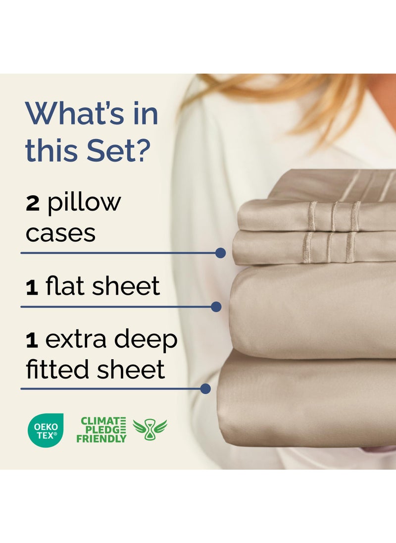 Extra Deep Twin XL Sheet Set - 4 Piece Breathable & Cooling Sheets - Hotel Luxury Bed Sheets Set - Easy & Secure Fit - Soft  Wrinkle Free & Comfy Sheets Set - Wheat Sheet Set with Extra Deep Pockets