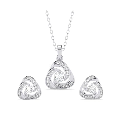 Clara 925 Sterling Silver Bianca Solitaire Pendant Earrings Chain Necklace Jewellery Set | Platinum Plated, Swiss Zirconia | Gift for Women and Girls - Image 1