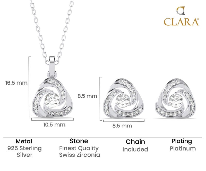 Clara 925 Sterling Silver Bianca Solitaire Pendant Earrings Chain Necklace Jewellery Set | Platinum Plated, Swiss Zirconia | Gift for Women and Girls - Image 5