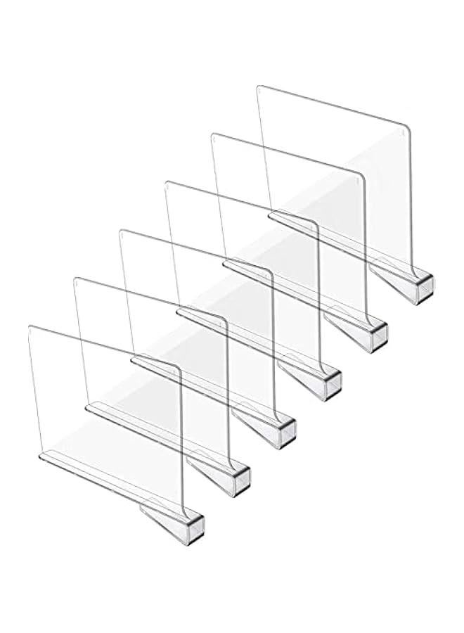 Clear Acrylic Shelf Dividers, Closets Shelf and Closet Separator for for Organization in Bedroom, Kitchen and Office Shelves 6 Pack - Image 1