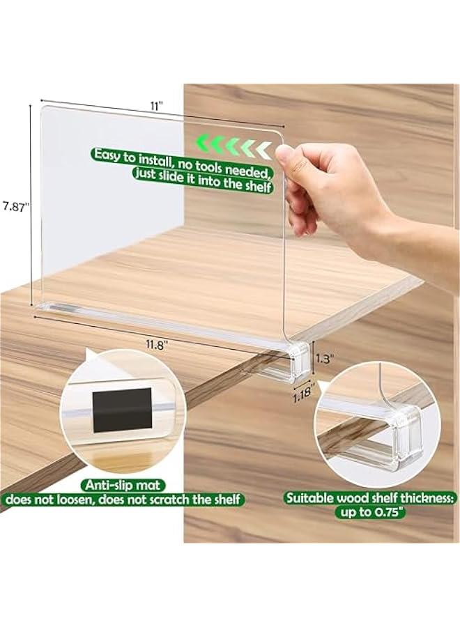 Clear Acrylic Shelf Dividers, Closets Shelf and Closet Separator for for Organization in Bedroom, Kitchen and Office Shelves 6 Pack - Image 2