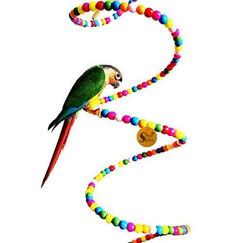 Sage Square Playful Natural Wood Bead Swing Flexible Ladder Toy (65cm) with Bird Swing Toy - Bird Accessories Chewing Climbing Toys - Perfect for Budgerigar, Lovebird. - Image 1