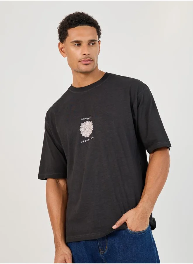 Styli Acid Wash Back Graphic Print Oversized T-Shirt