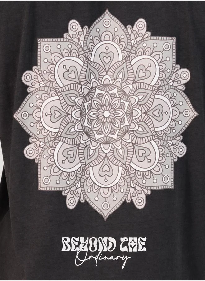 Styli Acid Wash Back Graphic Print Oversized T-Shirt