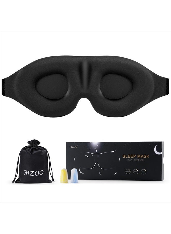 MZOO Sleep Eye Mask for Men Women, Zero Eye Pressure 3D Sleeping Mask, 100% Light Blocking Patented Design Night Blindfold, Soft Eye Shade Cover for Travel, Black - Image 1