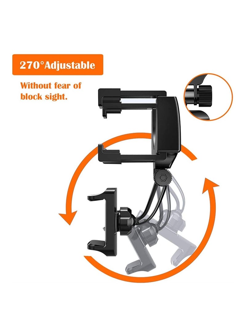 Car Rearview Mirror Phone Holder Mount Bracket Stand with 360 Degree Swivel and Adjustable Clips Universal Smartphone Cradle Black - Image 5