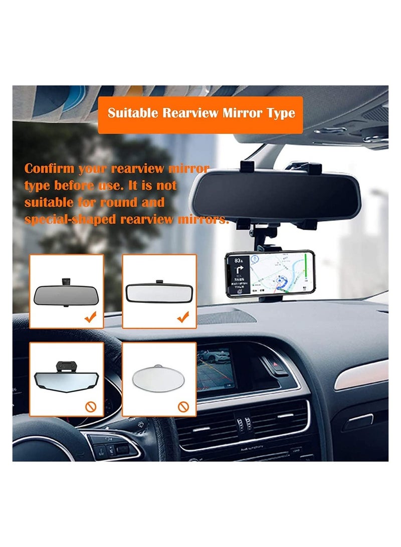 Car Rearview Mirror Phone Holder Mount Bracket Stand with 360 Degree Swivel and Adjustable Clips Universal Smartphone Cradle Black - Image 3
