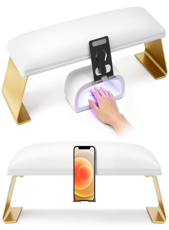 SZSJA Arm Rest with Phone Holder for Nail Tech, Mothers Day PU Leather Arm Rest for Nails Tech, Nail Arm Rest with Phone Holder, Non-Slip Manicure Arm Rest, Manicure Hand Rests for Foot Hand Stand, White - Image 1