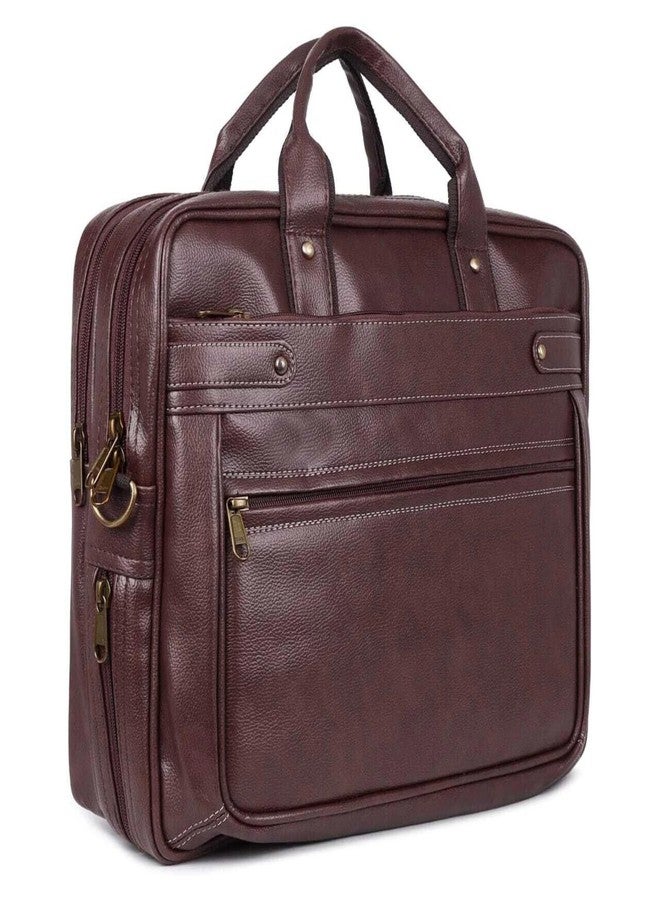 Half Moon Vegan Leather Office Laptop Bag, Messenger Bag Men & Women Expandable Laptop Bag for 15.6 Inch, Professional Work Briefcase with 4 Compartments, 20L Travel & Business Use (Brown) - Image 2