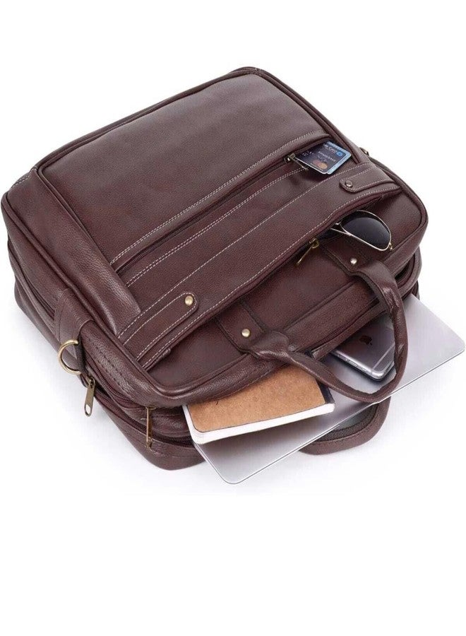 Half Moon Vegan Leather Office Laptop Bag, Messenger Bag Men & Women Expandable Laptop Bag for 15.6 Inch, Professional Work Briefcase with 4 Compartments, 20L Travel & Business Use (Brown) - Image 4
