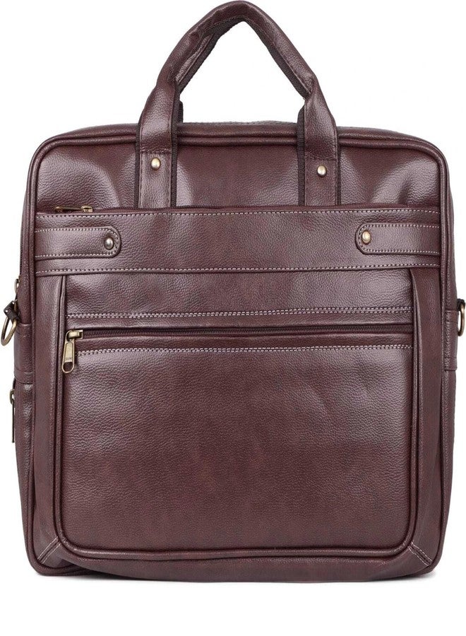 Half Moon Vegan Leather Office Laptop Bag, Messenger Bag Men & Women Expandable Laptop Bag for 15.6 Inch, Professional Work Briefcase with 4 Compartments, 20L Travel & Business Use (Brown) - Image 1