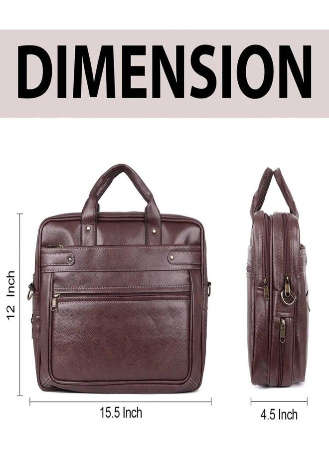 Half Moon Vegan Leather Office Laptop Bag, Messenger Bag Men & Women Expandable Laptop Bag for 15.6 Inch, Professional Work Briefcase with 4 Compartments, 20L Travel & Business Use (Brown) - Image 5